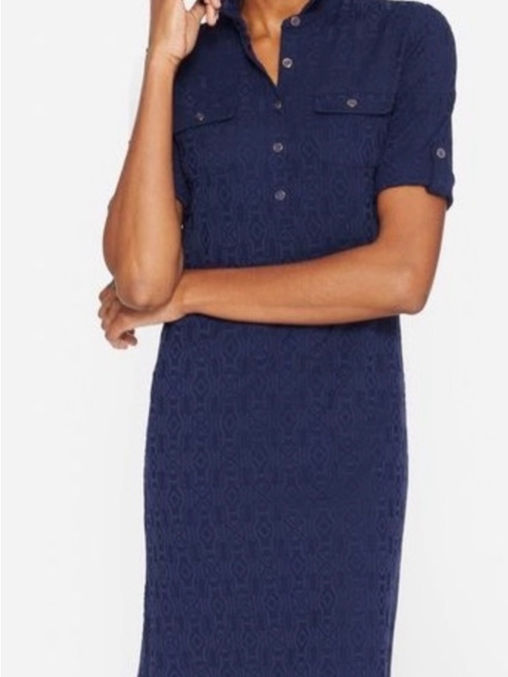 J McLaughlin Classic Navy Yolanda Short-Sleeve Stretch Shirt Dress Size Small